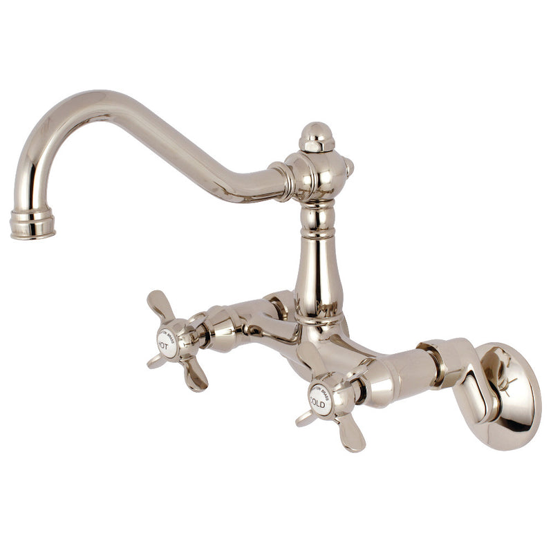 Kingston Brass KS3226BEX 6-Inch Adjustable Center Wall Mount Kitchen Faucet, Polished Nickel - BNGBath