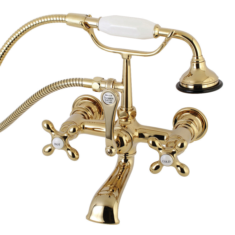 Kingston Brass AE557T2 Aqua Vintage 7-Inch Wall Mount Tub Faucet with Hand Shower, Polished Brass - BNGBath