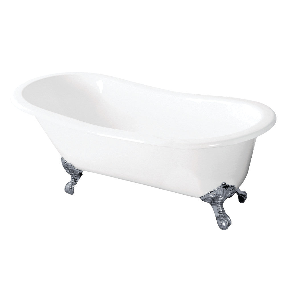 Aqua Eden VCTND5731B1 57-Inch Cast Iron Slipper Clawfoot Tub without Faucet Drillings, White/Polished Chrome - BNGBath