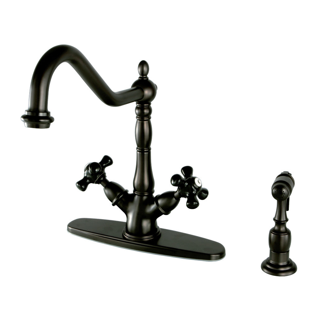 Kingston Brass KS1235PKXBS 8-inch Centerset Deck Mount Kitchen Faucet with Brass Sprayer, Oil Rubbed Bronze - BNGBath