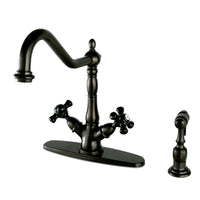 Thumbnail for Kingston Brass KS1235PKXBS 8-inch Centerset Deck Mount Kitchen Faucet with Brass Sprayer, Oil Rubbed Bronze - BNGBath
