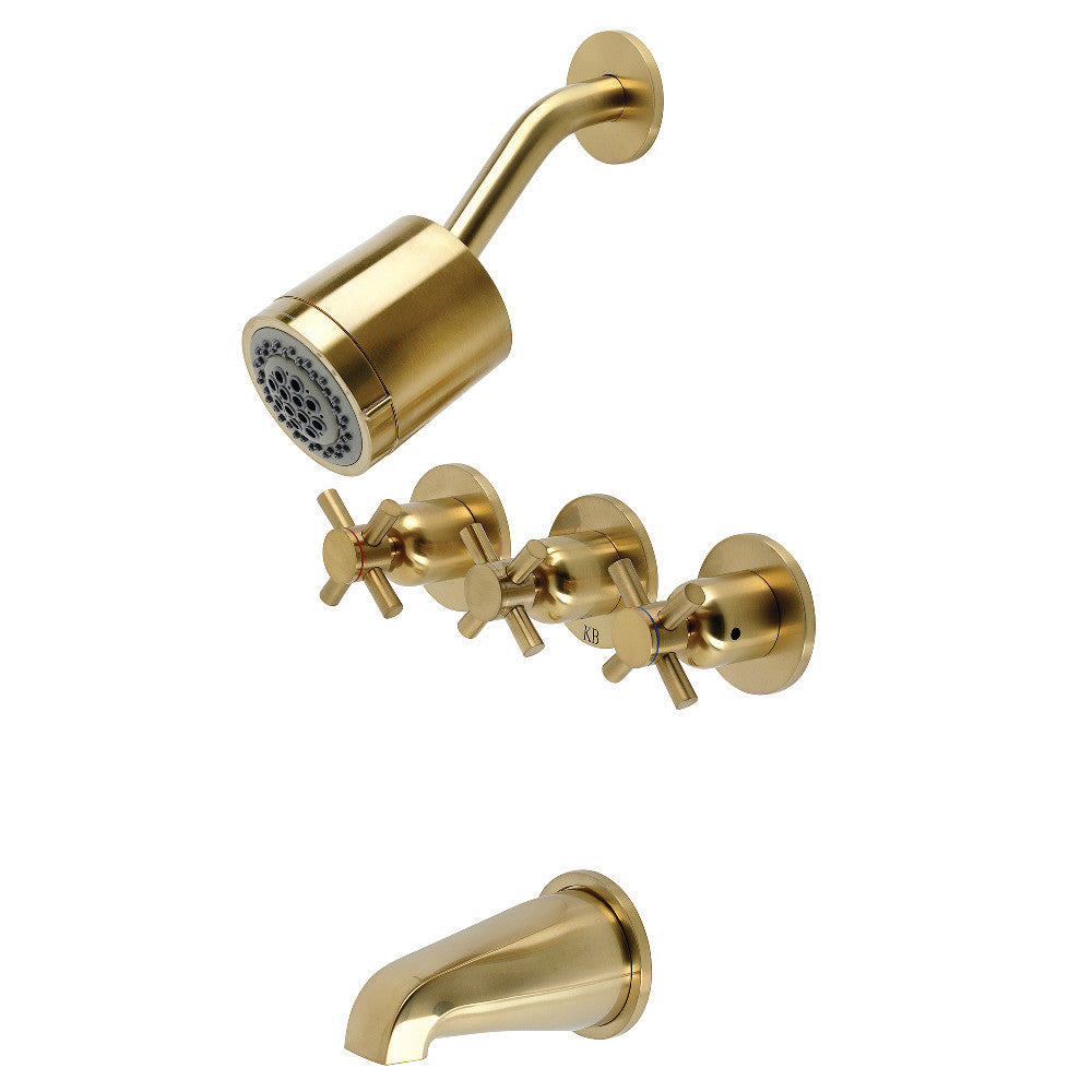 Kingston Brass KBX8137DX Concord Three-Handle Tub and Shower Faucet, Brushed Brass - BNGBath