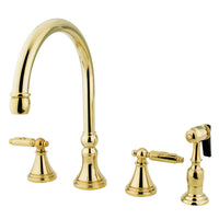 Thumbnail for Gourmetier GS2792GLBS Widespread Kitchen Faucet with Brass Sprayer,, Polished Brass - BNGBath