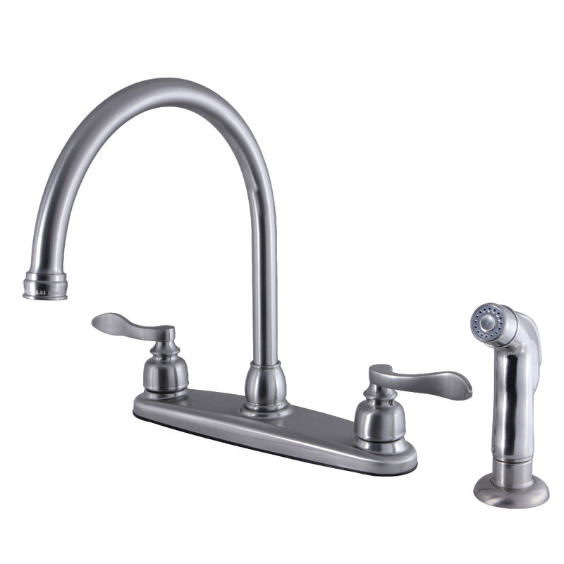 Kingston Brass FB798NFLSP NuWave French 8-Inch Centerset Kitchen Faucet with Sprayer, Brushed Nickel - BNGBath