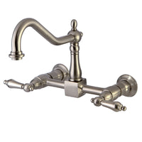 Thumbnail for Kingston Brass KS1248AL Heritage Two-Handle Wall Mount Bridge Kitchen Faucet, Brushed Nickel - BNGBath