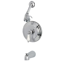 Thumbnail for Kingston Brass GKB3631PL Water Saving Restoration Tub and Shower Faucet with Porcelain Lever Handles, Polished Chrome - BNGBath