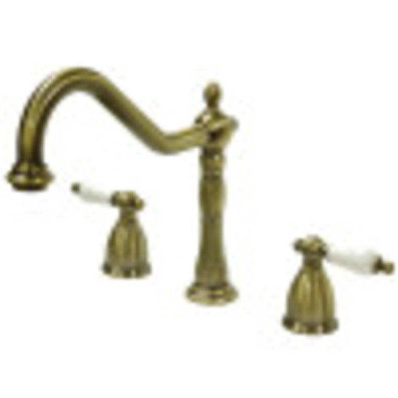 Kingston Brass KB1793PLLS Widespread Kitchen Faucet, Antique Brass - BNGBath