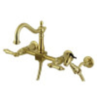 Thumbnail for Kingston Brass KS1267ALBS Heritage Wall Mount Bridge Kitchen Faucet with Brass Sprayer, Brushed Brass - BNGBath