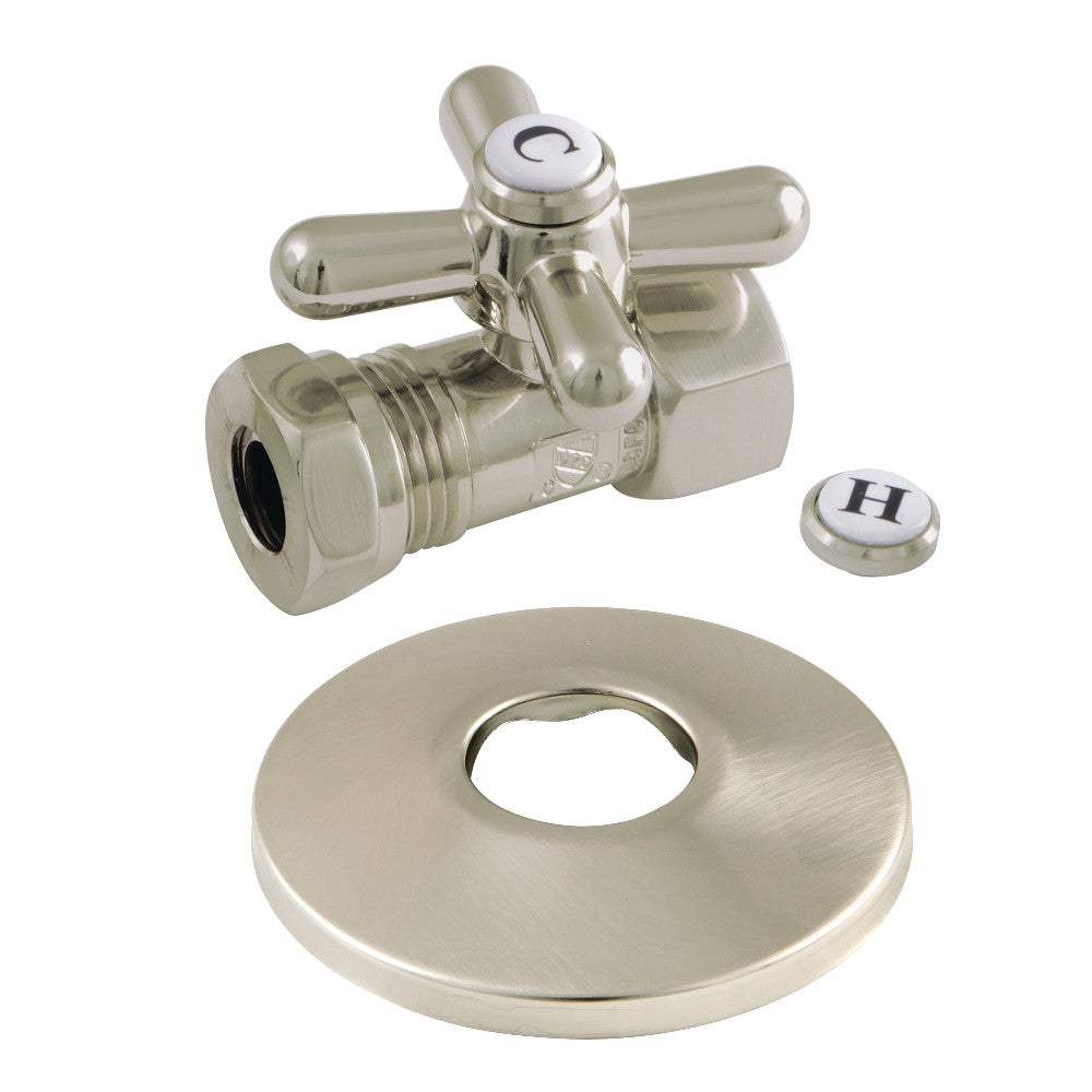 Kingston Brass CC44158XK 1/2-Inch FIP X 1/2-Inch or 7/16-Inch Slip Joint Quarter-Turn Straight Stop Valve with Flange, Brushed Nickel - BNGBath