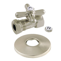 Thumbnail for Kingston Brass CC44158XK 1/2-Inch FIP X 1/2-Inch or 7/16-Inch Slip Joint Quarter-Turn Straight Stop Valve with Flange, Brushed Nickel - BNGBath