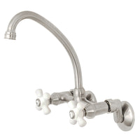 Thumbnail for Kingston Brass KS614SN Kingston Two Handle Wall Mount Bathroom Faucet, Brushed Nickel - BNGBath