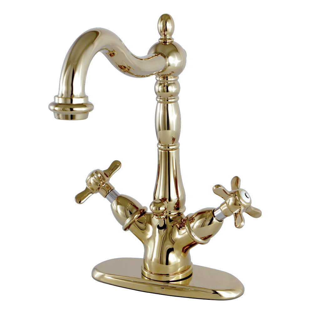 Kingston Brass KS1432BEX Essex Two-Handle Bathroom Faucet with Brass Pop-Up and Cover Plate, Polished Brass - BNGBath