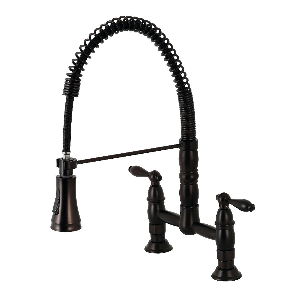 Gourmetier GS1275AL Heritage Two-Handle Deck-Mount Pull-Down Sprayer Kitchen Faucet, Oil Rubbed Bronze - BNGBath