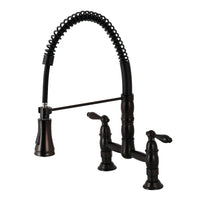 Thumbnail for Gourmetier GS1275AL Heritage Two-Handle Deck-Mount Pull-Down Sprayer Kitchen Faucet, Oil Rubbed Bronze - BNGBath
