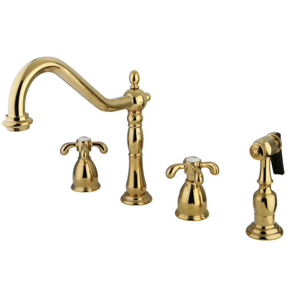 Kingston Brass KB1792TXBS Widespread Kitchen Faucet, Polished Brass - BNGBath