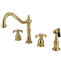 Thumbnail for Kingston Brass KB1792TXBS Widespread Kitchen Faucet, Polished Brass - BNGBath