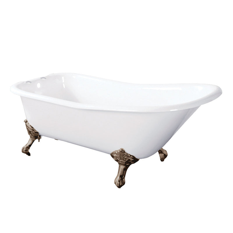 Aqua Eden VCT7D6630NF8 67-Inch Cast Iron Single Slipper Clawfoot Tub with 7-Inch Faucet Drillings, White/Brushed Nickel - BNGBath