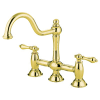 Thumbnail for Kingston Brass KS3782AL Restoration Bridge Kitchen Faucet, Polished Brass - BNGBath