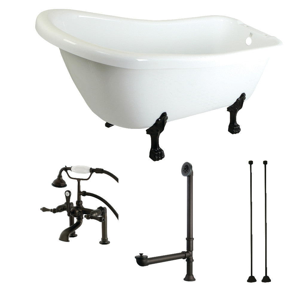 Aqua Eden KTDE692823C5 67-Inch Acrylic Single Slipper Clawfoot Tub Combo with Faucet and Supply Lines, White/Oil Rubbed Bronze - BNGBath