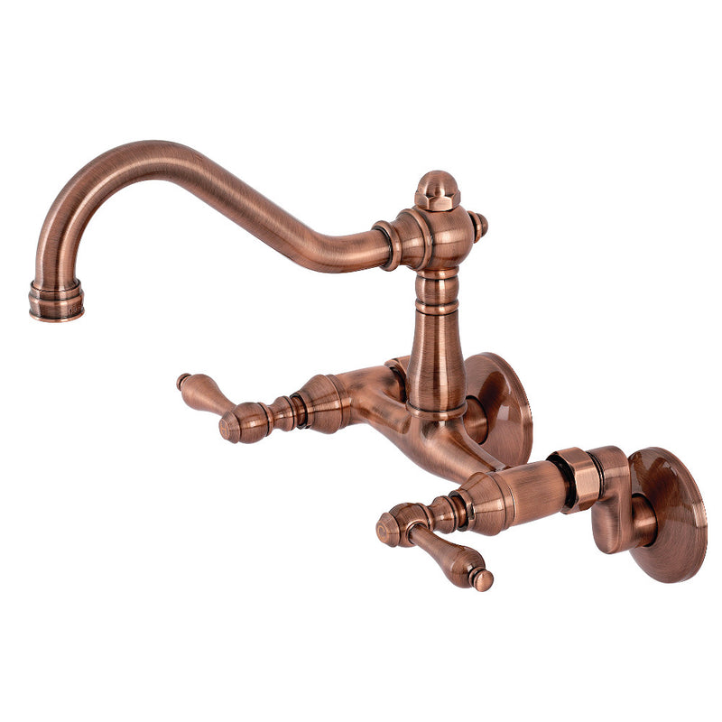 Kingston Brass KS322ALAC Vintage 6" Adjustable Center Wall Mount Kitchen Faucet, Antique Copper - BNGBath