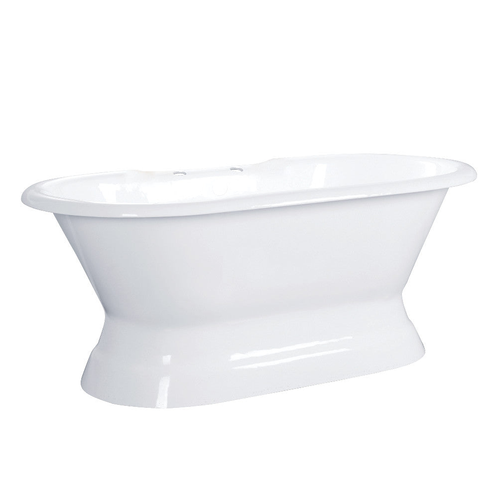Aqua Eden VCT7D603024 60-Inch Cast Iron Double Ended Pedestal Tub with 7-Inch Faucet Drillings, White - BNGBath