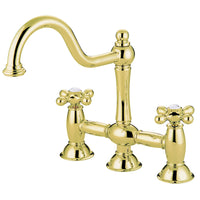 Thumbnail for Kingston Brass KS3782AX Restoration Bridge Kitchen Faucet, Polished Brass - BNGBath