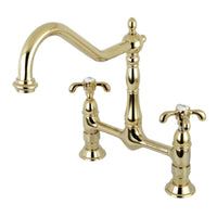 Thumbnail for Kingston Brass KS1172TX French Country Bridge Kitchen Faucet, Polished Brass - BNGBath