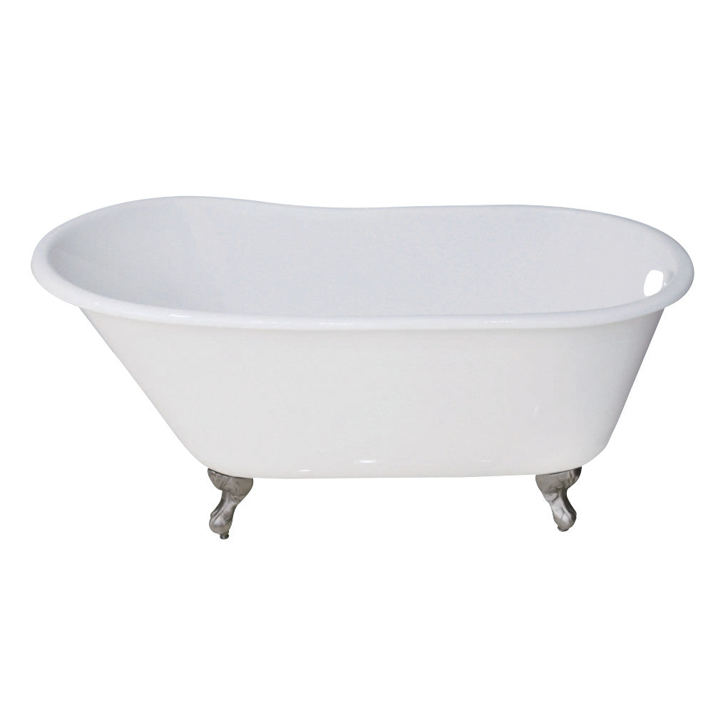 Aqua Eden VCTND5328NT1 53-Inch Cast Iron Single Slipper Clawfoot Tub (No Faucet Drillings), White/Polished Chrome - BNGBath