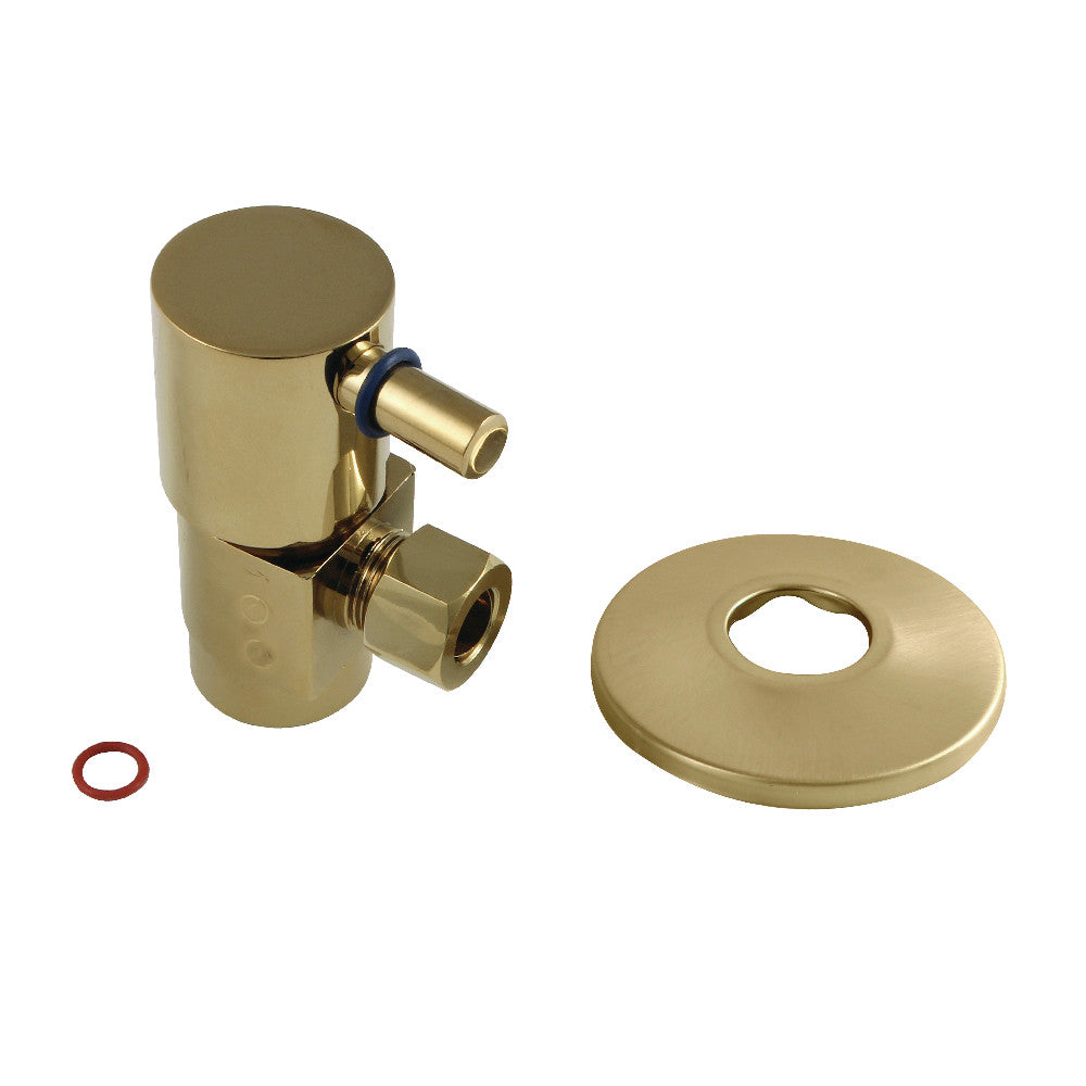 Kingston Brass CD43307DLK 1/2"IPS x 3/8"O.D. Anti-Seize Deluxe Quarter-Turn Ceramic Hardisc Cartridge Angle Stop with Flange, Brushed Brass - BNGBath