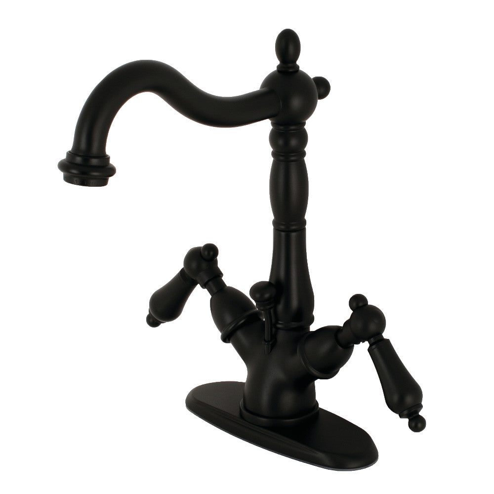 Kingston Brass KS1430AL Heritage Two-Handle Bathroom Faucet with Brass Pop-Up and Cover Plate, Matte Black - BNGBath