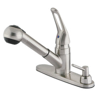 Thumbnail for Kingston Brass GKB708SPDK Water Saving Wyndham Pull-out Kitchen Faucet with Single Loop Handle, Matching Wand and Soap Dispenser, Brushed Nickel - BNGBath