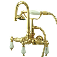 Thumbnail for Kingston Brass CC9T2 Vintage 3-3/8-Inch Wall Tub Faucet with Hand shower, Polished Brass - BNGBath