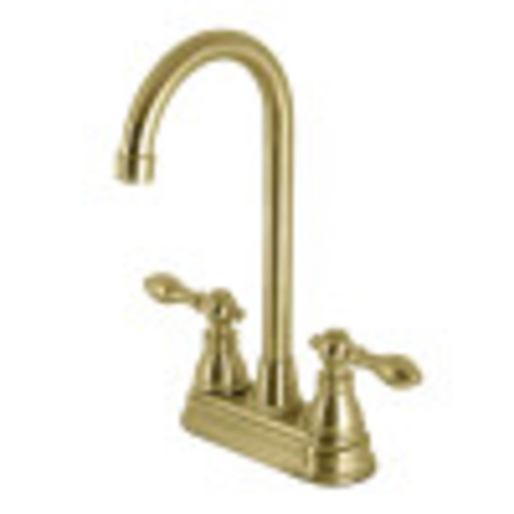 Kingston Brass KB497ACLSB American Classic Two-Handle High-Arc Bar Faucet, Brushed Brass - BNGBath