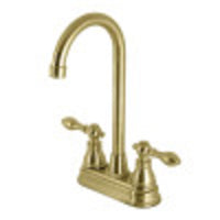 Thumbnail for Kingston Brass KB497ACLSB American Classic Two-Handle High-Arc Bar Faucet, Brushed Brass - BNGBath