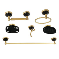 Thumbnail for Kingston Brass BAK9110BB2 Water Onyx 6-Piece Bathroom Accessory Set, Brushed Brass - BNGBath
