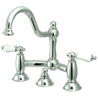 Thumbnail for Kingston Brass KS3911PL Restoration Bathroom Bridge Faucet, Polished Chrome - BNGBath