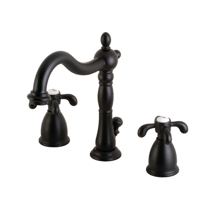 Kingston Brass KB1970TX French Country Widespread Bathroom Faucet with Brass Pop-Up, Matte Black - BNGBath