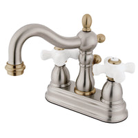 Thumbnail for Kingston Brass KB1609PX Heritage 4 in. Centerset Bathroom Faucet, Brushed Nickel/Polished Brass - BNGBath