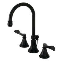 Thumbnail for Kingston Brass KS2980DFL NuFrench Widespread Bathroom Faucet with Brass Pop-Up, Matte Black - BNGBath
