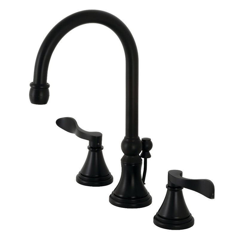 Kingston Brass KS2980DFL NuFrench Widespread Bathroom Faucet with Brass Pop-Up, Matte Black - BNGBath