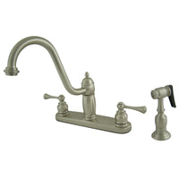 Thumbnail for Kingston Brass KB1118BLBS Heritage Centerset Kitchen Faucet, Brushed Nickel - BNGBath