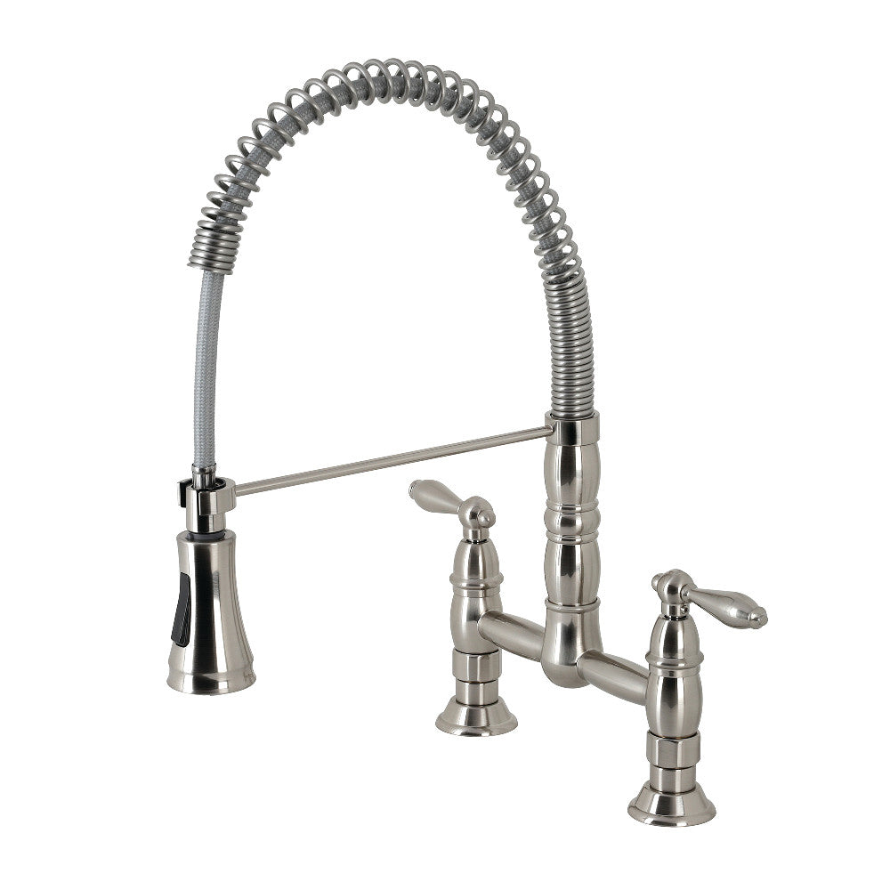 Gourmetier GS1278AL Heritage Two-Handle Deck-Mount Pull-Down Sprayer Kitchen Faucet, Brushed Nickel - BNGBath