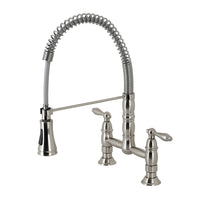Thumbnail for Gourmetier GS1278AL Heritage Two-Handle Deck-Mount Pull-Down Sprayer Kitchen Faucet, Brushed Nickel - BNGBath