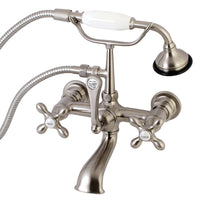 Thumbnail for Kingston Brass AE557T8 Aqua Vintage 7-Inch Wall Mount Tub Faucet with Hand Shower, Brushed Nickel - BNGBath