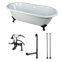 Thumbnail for Aqua Eden KCT7D663013C5 66-Inch Cast Iron Double Ended Clawfoot Tub Combo with Faucet and Supply Lines, White/Oil Rubbed Bronze - BNGBath