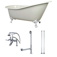 Thumbnail for 62-Inch Cast Iron Single Slipper Clawfoot Tub Combo W/ Faucet and Supply Lines - BNGBath