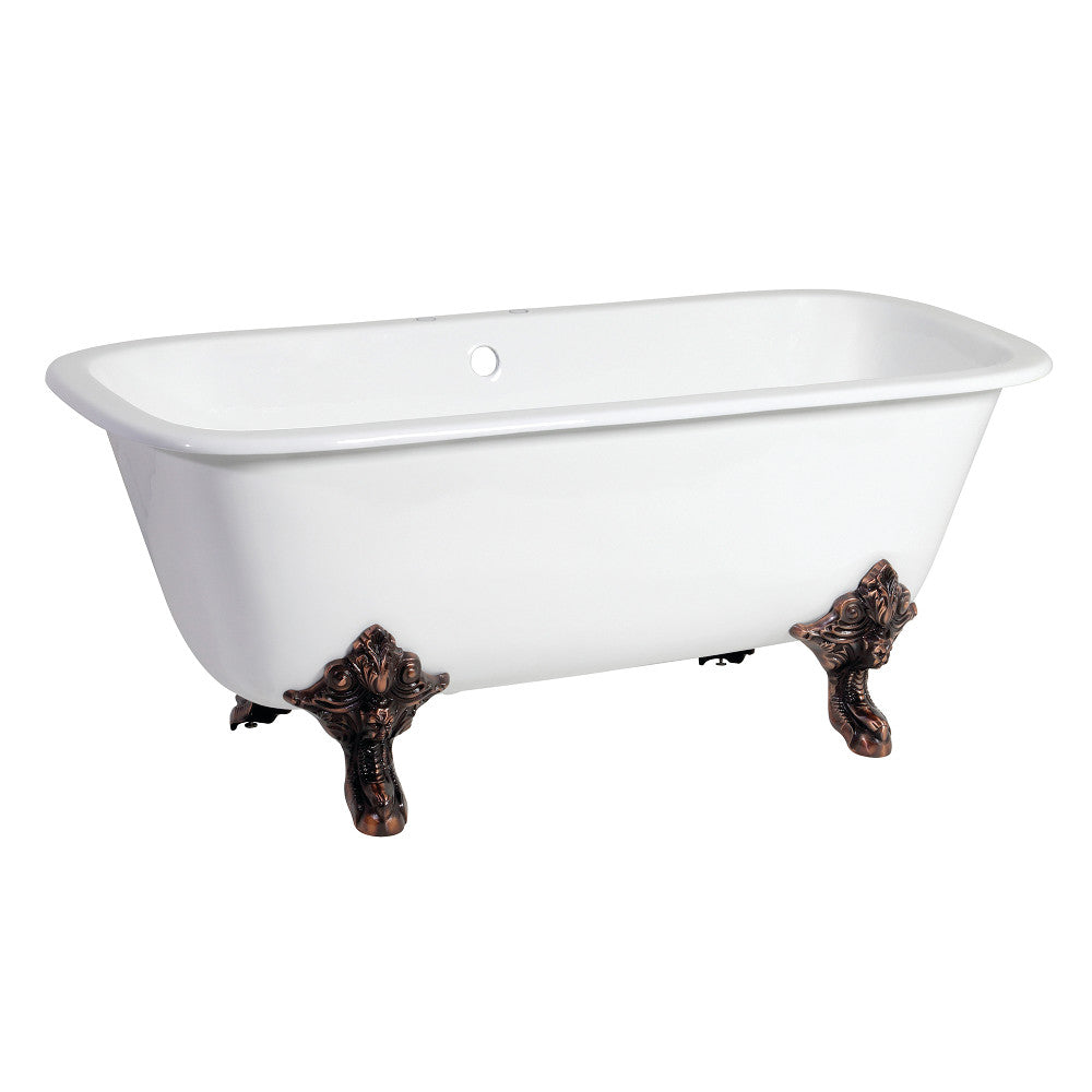 Aqua Eden VCTQ7D6732NL5 67-Inch Cast Iron Double Ended Clawfoot Tub with 7-Inch Faucet Drillings, White/Oil Rubbed Bronze - BNGBath