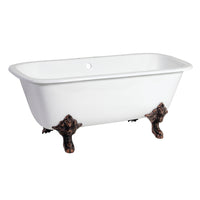 Thumbnail for Aqua Eden VCTQ7D6732NL5 67-Inch Cast Iron Double Ended Clawfoot Tub with 7-Inch Faucet Drillings, White/Oil Rubbed Bronze - BNGBath
