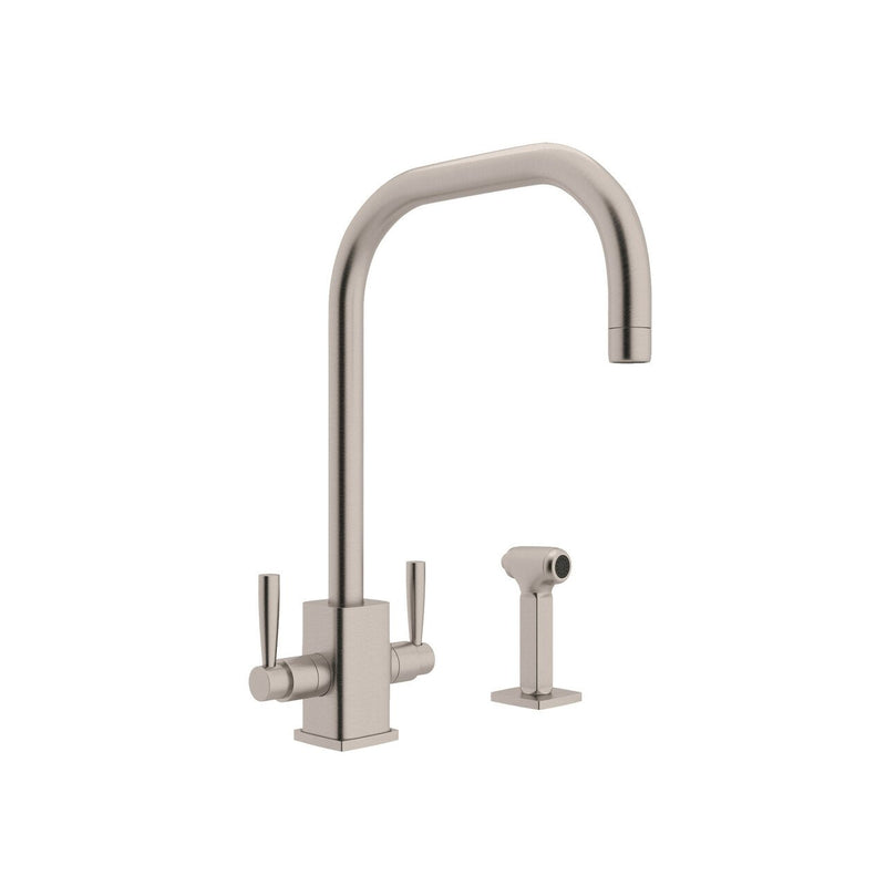 Perrin & Rowe Holborn Single Hole U-Spout Kitchen Faucet with Square Body and Sidespray - BNGBath
