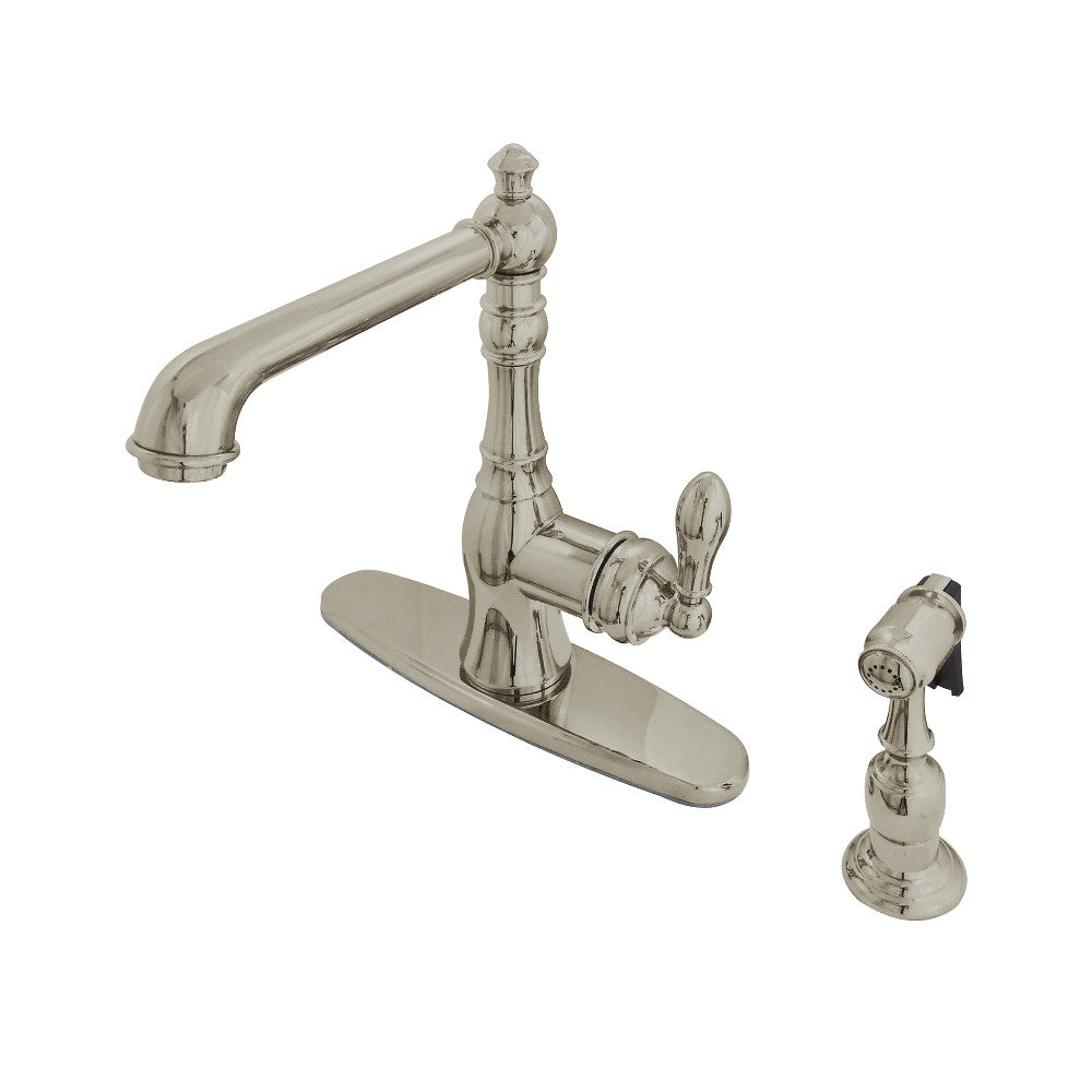 Gourmetier GSY7208ACLBS American Classic Single-Handle Kitchen Faucet with Brass Sprayer, Brushed Nickel - BNGBath